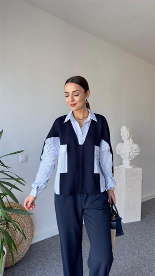 Glou Poplin Detay Sırt Düğmeli Modal Sweat