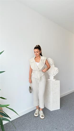 Weren Yelekli Natur Keten Takım