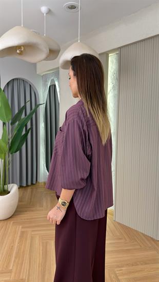 Bordo Senya Cepli Çizgili Gömlek