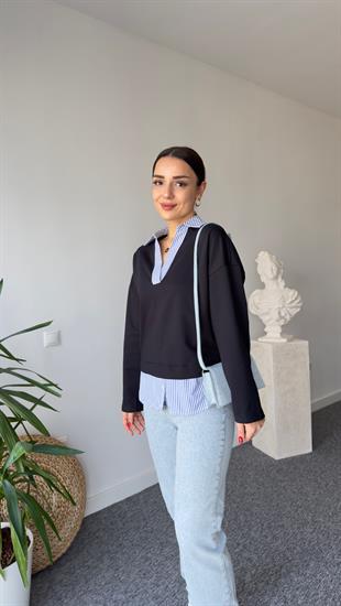 Masse Gömlek Yaka Poplin Detay Sweatshirt