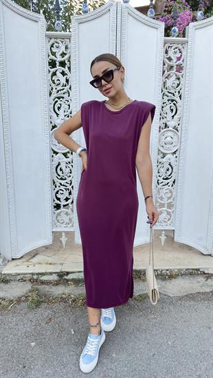Bordo Vatkalı Modal Elbise 
