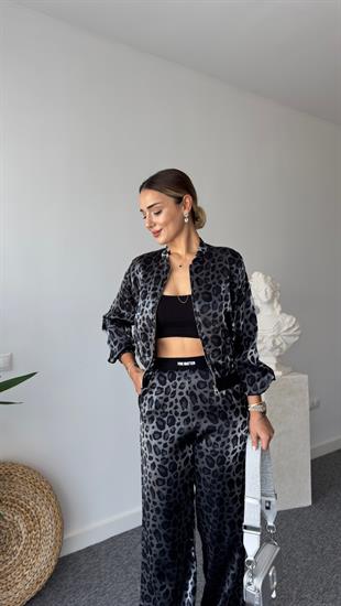 Gri Leopar Desenli Bomber Ceket
