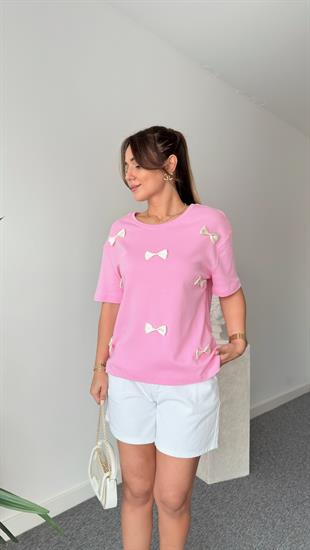 Fiyonk Detaylı Pembe Tshirt