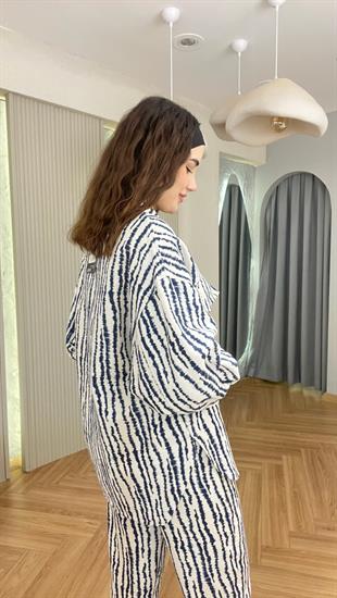 Mavi Desenli Ceket Pantolon Takım