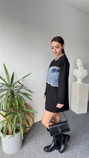 Naves Kot Detay Siyah Sweatshirt