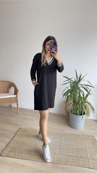V Yaka Ribanalı Elbise 