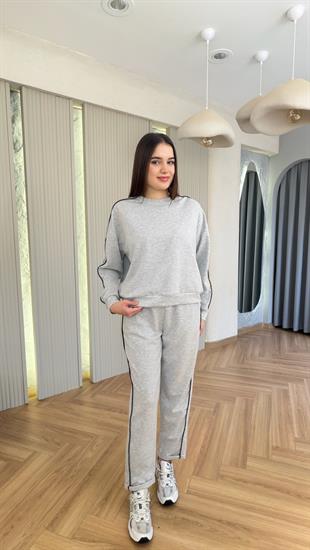 Baja Taş Şeritli Gri Eşofman Takımı