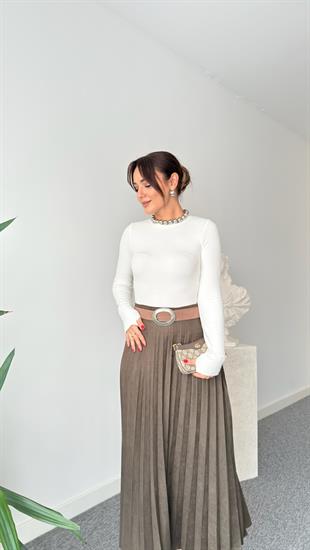 Haki Nole Zra Model Piliseli Süet Etek