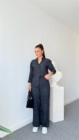 Siyah Ripon Massi Gömlek Pantolon Takım