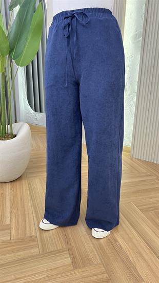 Lacivert Mois Dokulu Bol Paça Pantolon