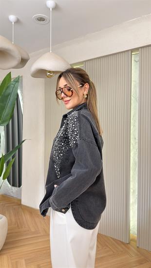 Antrasit Andrey Taş Detaylı Kot Ceket 