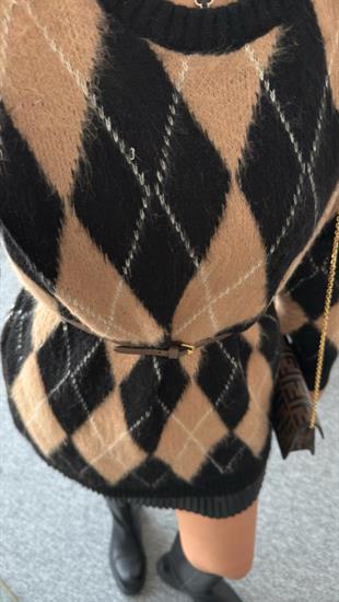 Adolf Camel Baklava Desenli Kazak