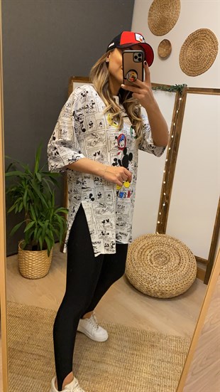 Yanları Yırtmaçlı Mickey Tshirt