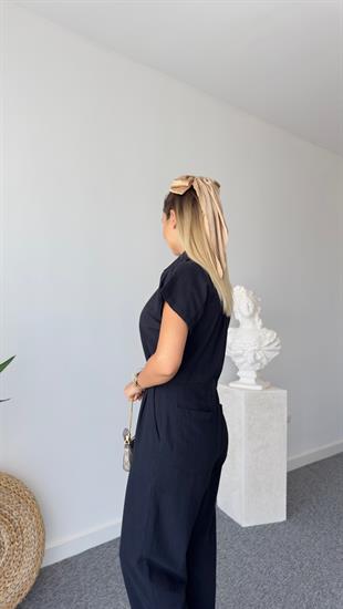 Selvie Siyah Önden Fermuarlı Siyah Tulum