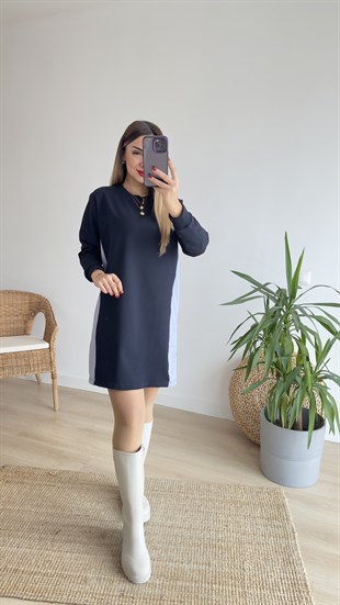 Sırtı Poplin Lacivert Basic Elbise 