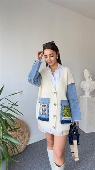 Lesa Kot Garnili Ekru Hırka