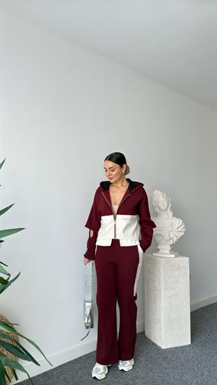 Bordo Latiya Kaşe Detaylı Tasarım Takım