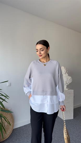 Lawa Gömlek Detaylı Gri Modal Sweat