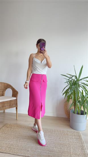 Milva Zra Model Fermuar Detay Pembe Etek