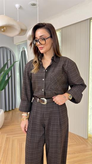 Janis Ekose Desenli Kahve Gömlek