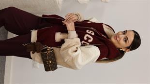 Bordo Premıum Yazı Detaylı Peluş Mont