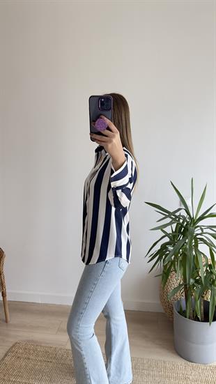 Ferny Zra Model Lacivert Çizgili Gömlek