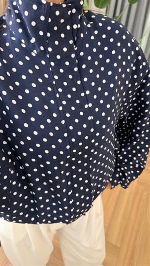Polka Puantiye Desen Lacivert Ceket