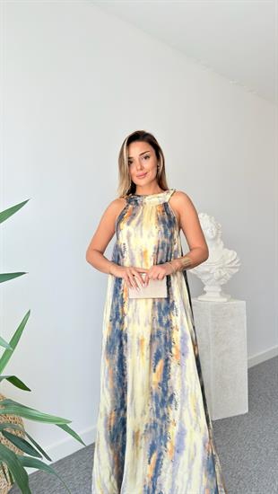 Massi Batik Desenli Halter Yaka Elbise 