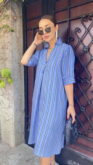 Bess Çizgili Mavi Elbise