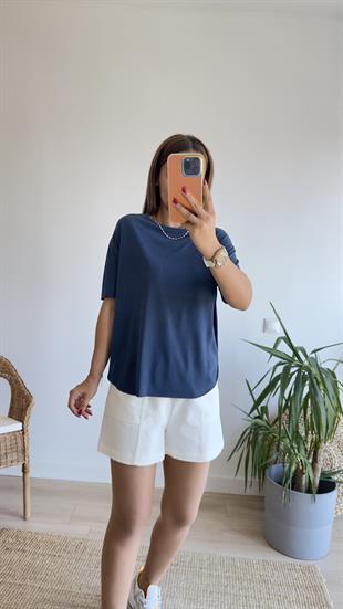 Lacivert Oys Lazer Kesim Tshirt