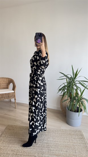 Geometrik Desen Cepli Maxi Elbise 
