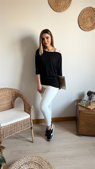 Omuz Detaylı Siyah Bluz 