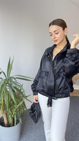 Saten Zra Model Siyah Bomber Ceket