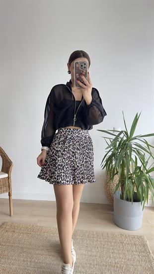 Leopar Desen Şortlu Etek