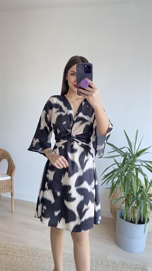Lovi Desenli Saten Elbise