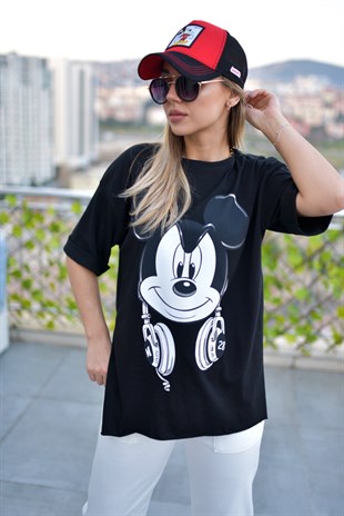  Kulaklıklı Siyah Mickey Tshirt