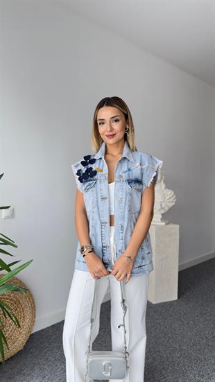 Taş Ve Aksesuar Detaylı Tasarım Jean Yelek