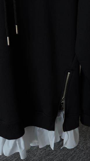Altı Poplin Detay Yanlar Fermuarlı Siyah Sweat