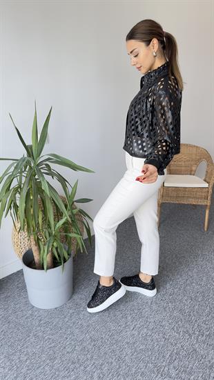 Nora Marka Model Taşlı Deri Gömlek