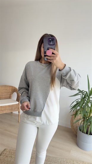 Poplin Detaylı Gri Sweat
