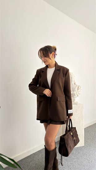 Kahve Vaze Dikiş Detaylı Blazer Ceket