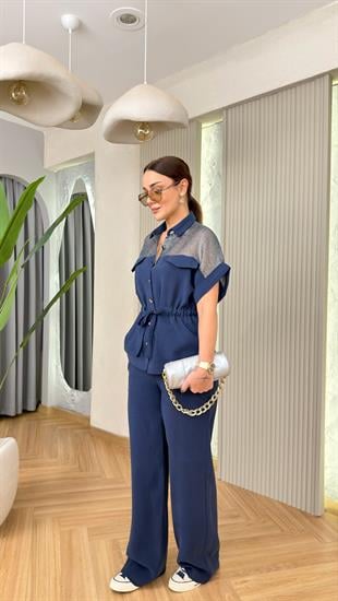 Lacivert Holana File Detaylı Tensel Takım