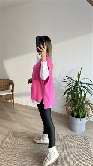 Ön Arka V Aksesuar Detaylı Pembe Süveter