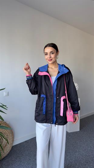 Neon Blok Siyah Yağmurluk