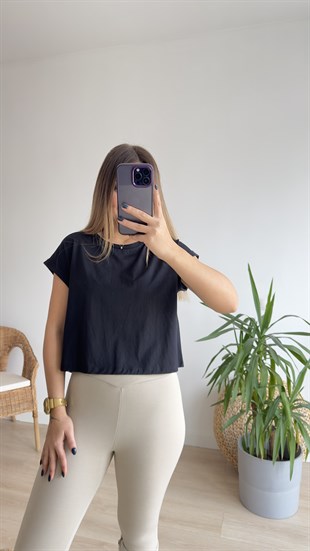 T Kol Siyah Basic Tshirt