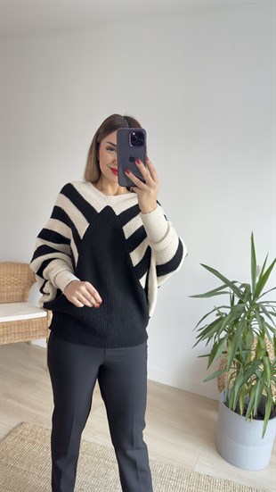 Yarasa Kol Çizgili Triko