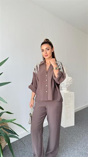 Kahve Ruja İncili Tasarım Takım