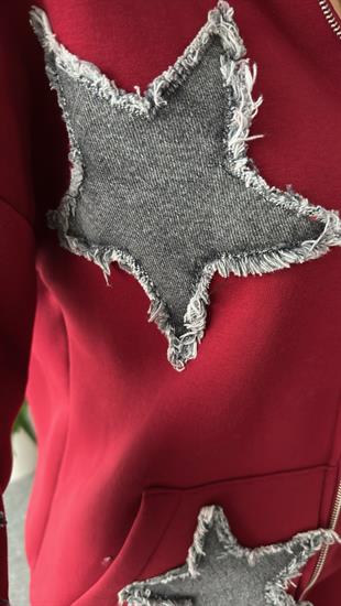 Denim Yıldız Detaylı Bordo Tasarım Takım