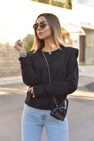 Vatkalı Siyah Sweatshirt