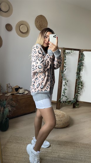 Leopar Desenli Hırka